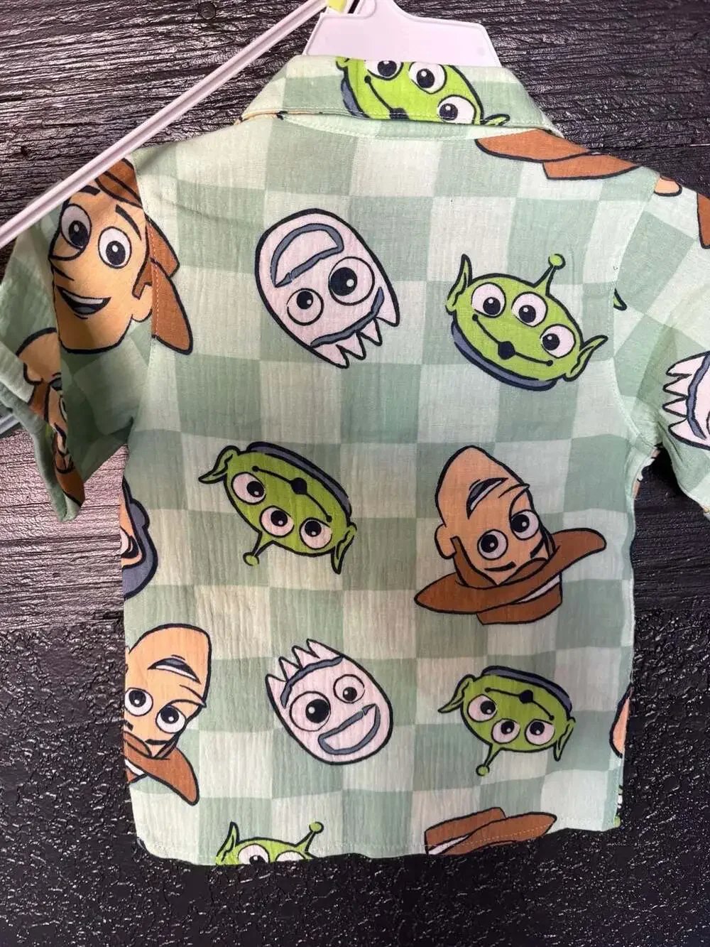 Toy Story Button Up Shirt and Shorts Size 4 Sage Green
